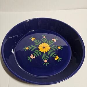 Vintage Tabletops Unlimited Sunny Sunflower Cobalt Blue Ceramic Pie Dish